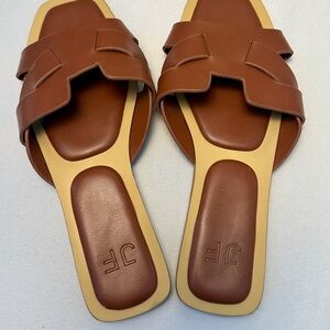 JustFab Seaside Brown Leather Slide Sandals